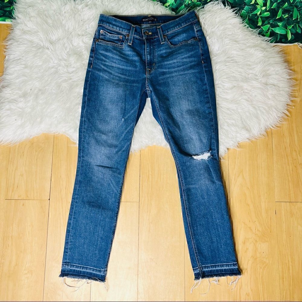 J. Crew Mercantile blue jeans distressed style casual size 25